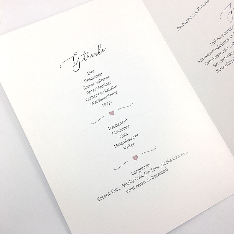 Menükarten, Hochzeit, Hochzeitseinladung gestalten, Grafikdesign hello! Designstudio, Katrin Scheichelbauer